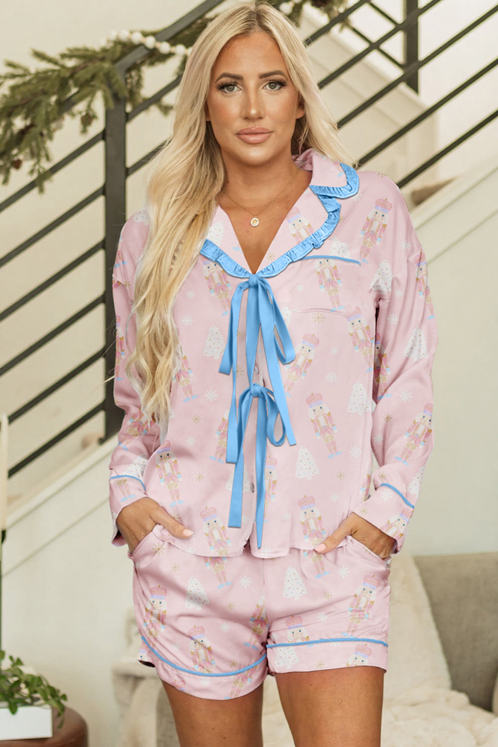 Ariel Shorts Pajama Set Long Sleeve Top-2
