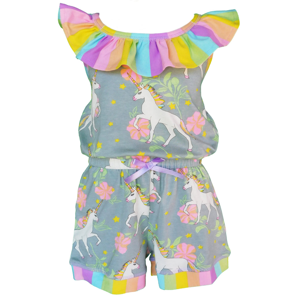 AnnLoren Girls Jumpsuit Magical Unicorn Rainbows Spring Boutique Clothing-0