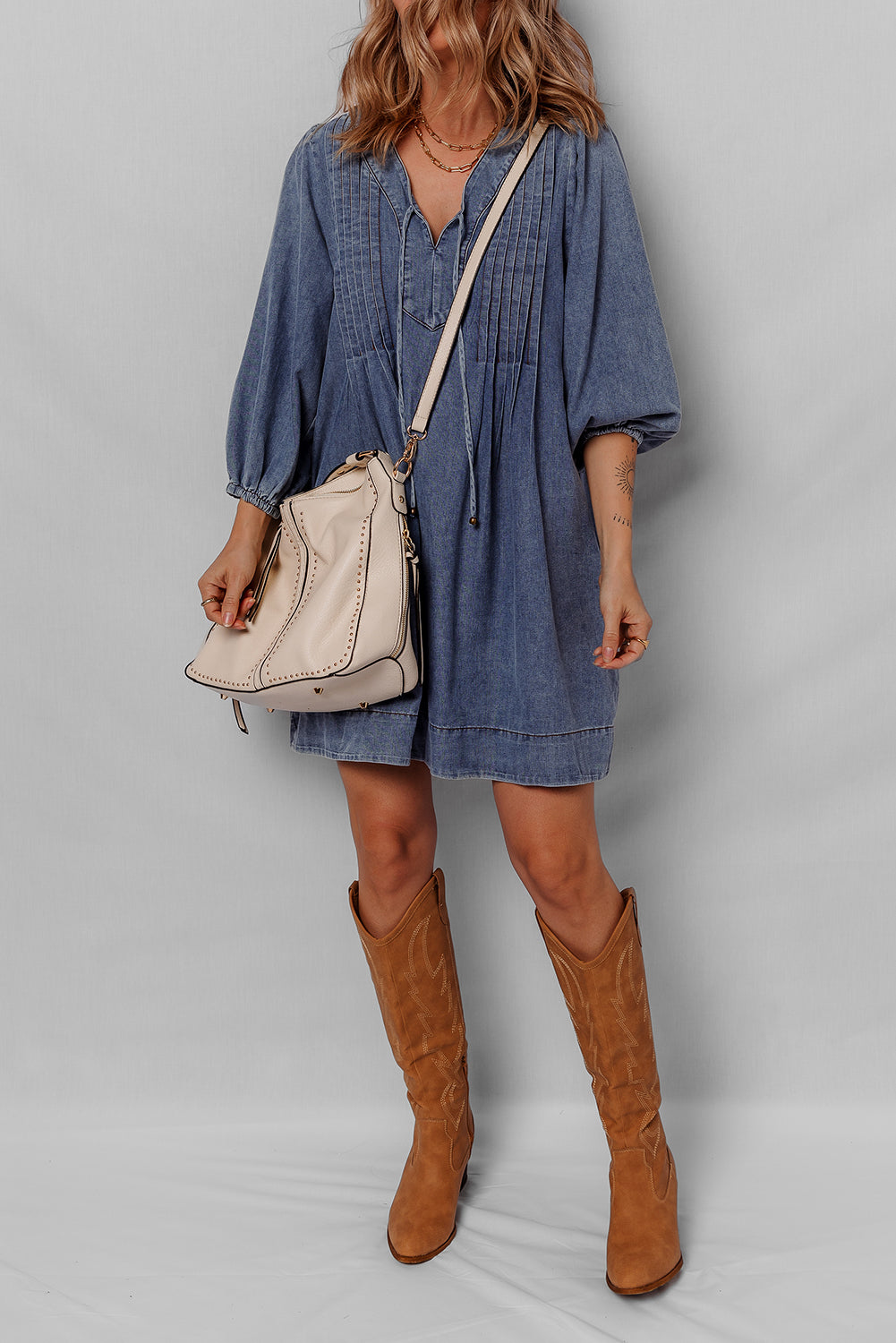 Autumn Tied Pleated Mini Dress-4
