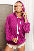 BiBi Brushed Checker Drawstring Long Sleeve Hoodie-0