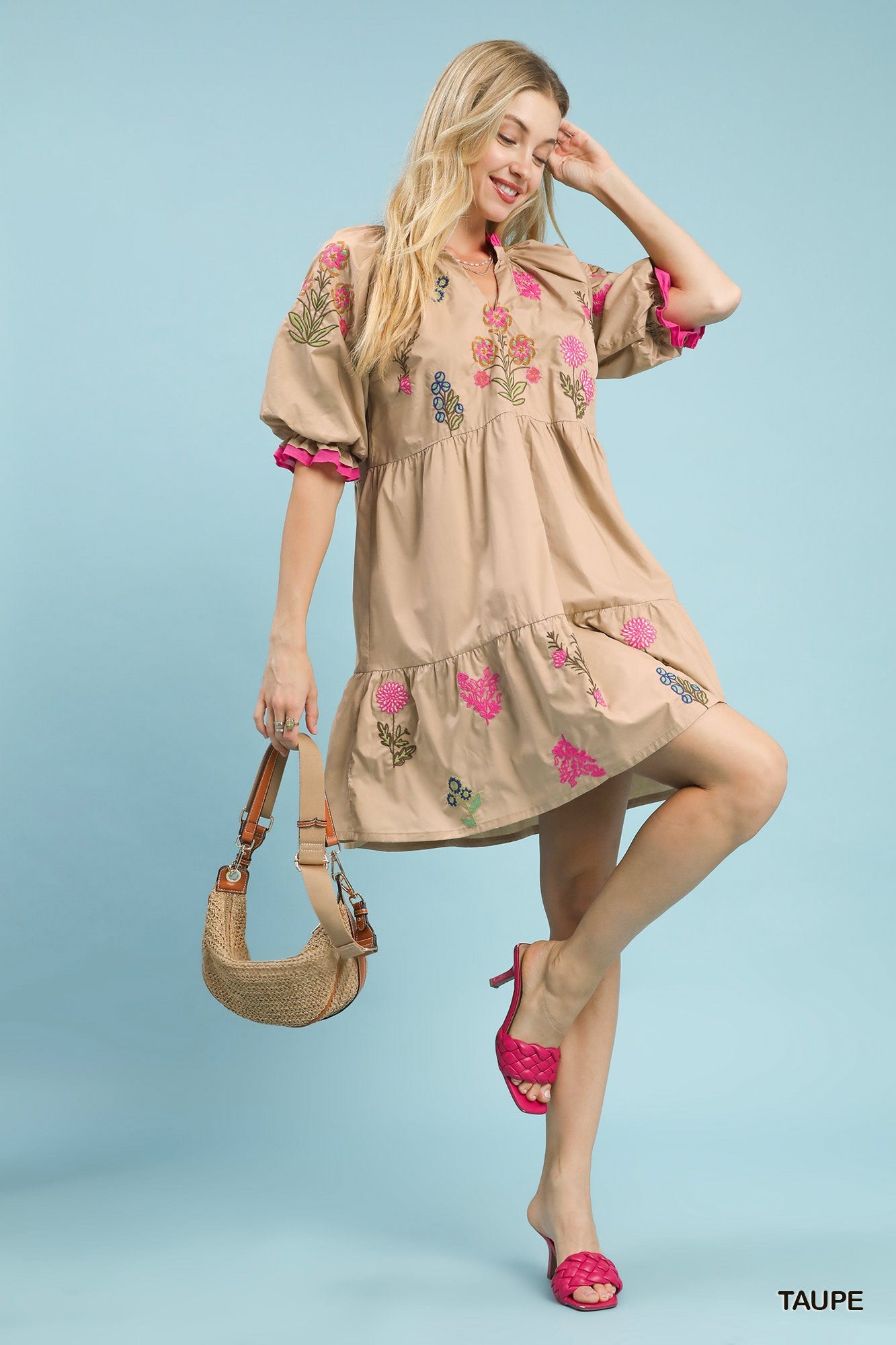 Umgee Embroidered Floral Tiered Dress-3