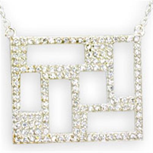 36514 - High-Polished 925 Sterling Silver Necklace with AAA Grade CZ  in Clear-0
