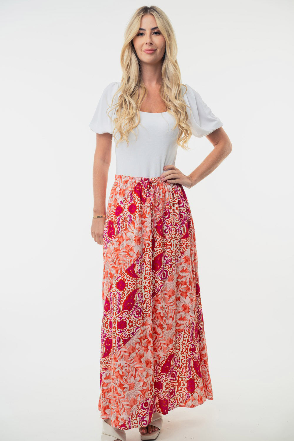 White Birch Full Size High Waisted Floral Woven Skirt-0
