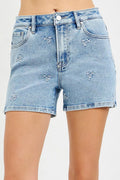 RISEN High Rise Denim Shorts with Embroidered Detail-0