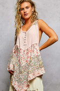 POL Round Neck Ribbed Tank with Woven Print Patch-0
