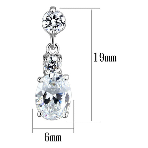 3W1290 - Rhodium Brass Earrings with AAA Grade CZ  in Clear-1