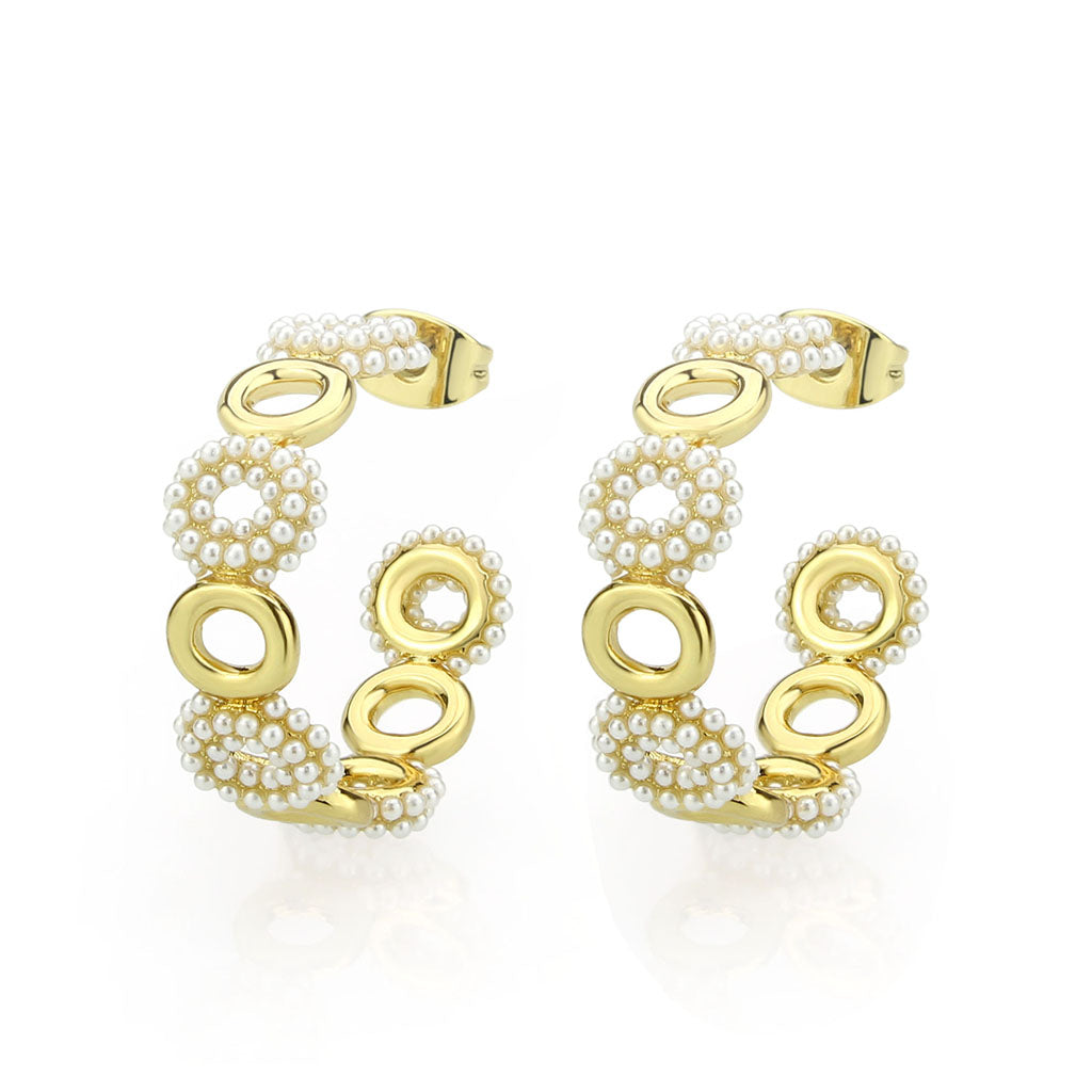 3W1792 - Flash Gold Brass Earring with Synthetic in White-0