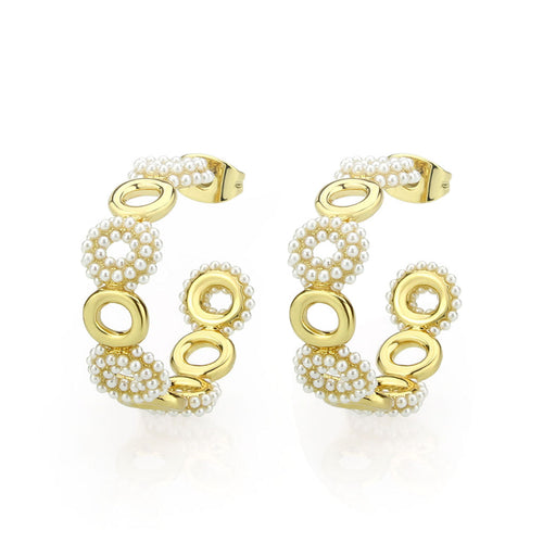 3W1792 - Flash Gold Brass Earring with Synthetic in White-0
