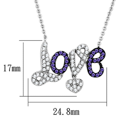 3W414 - Rhodium + Ruthenium Brass Necklace with AAA Grade CZ  in Amethyst-1