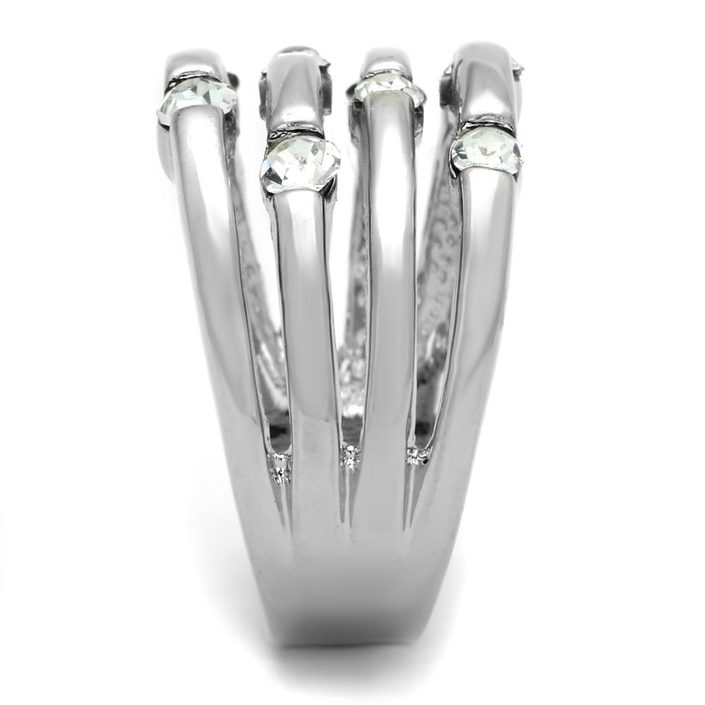 3W581 - Rhodium Brass Ring with Top Grade Crystal  in Clear-3