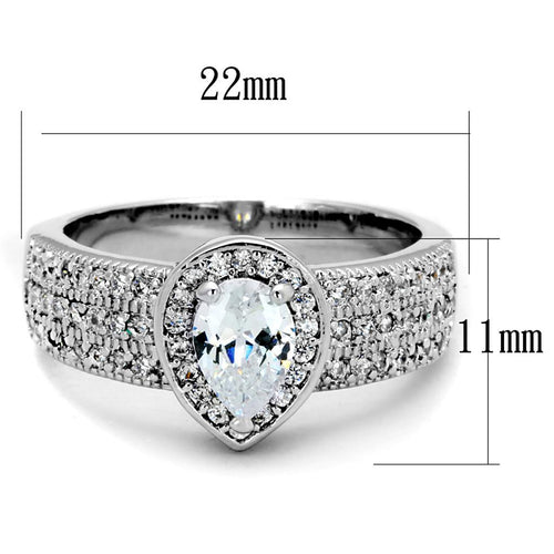 3W831 - Rhodium Brass Ring with AAA Grade CZ  in Clear-1
