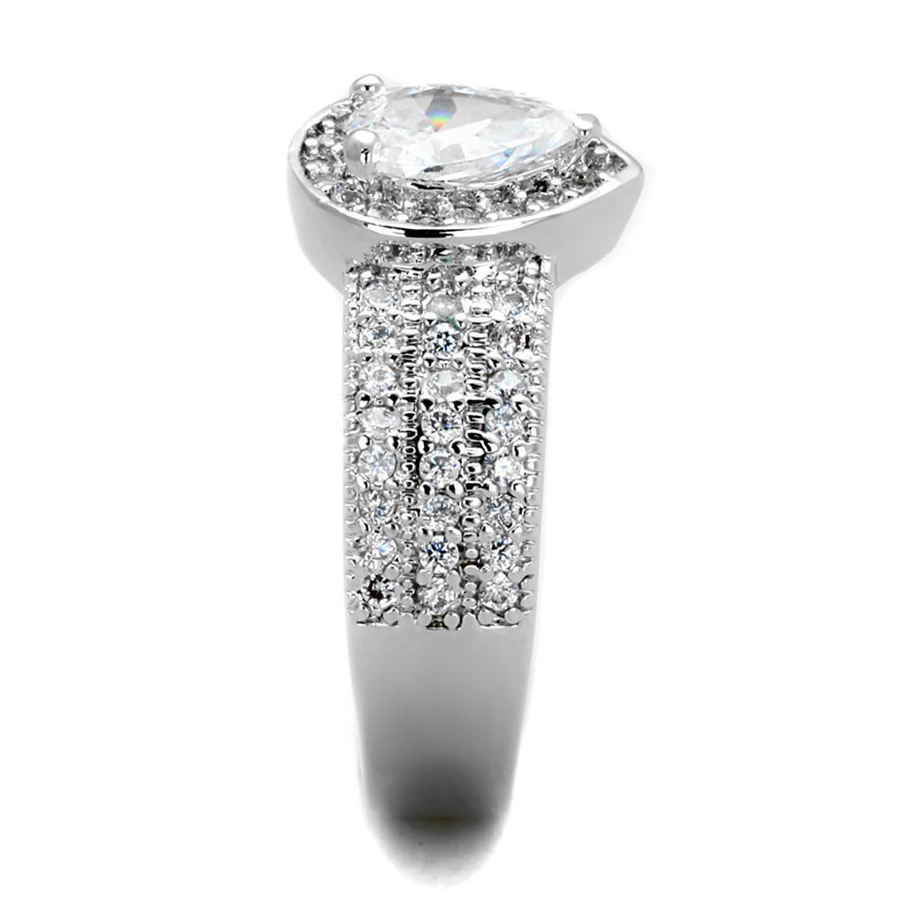 3W831 - Rhodium Brass Ring with AAA Grade CZ  in Clear-3