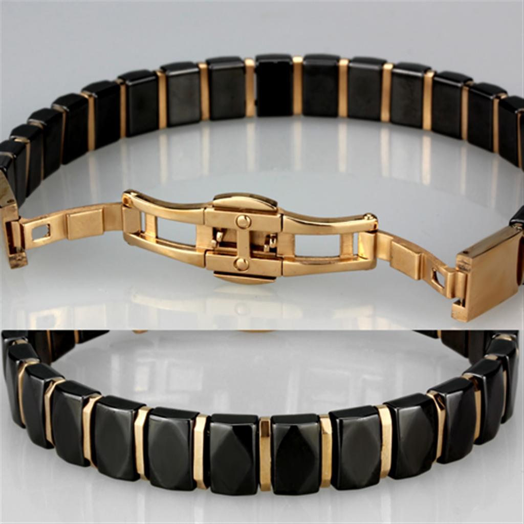 3W992 - IP Rose Gold(Ion Plating) Stainless Steel Bracelet with Ceramic  in Jet-4