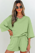 Emmeline Loose V Neck Half Sleeve Tee and Shorts-0