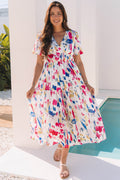 Nyomi Short Puff Sleeve Tiered Maxi Dress-0