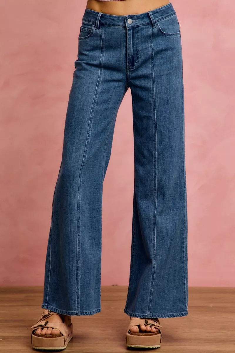 SO ME Seam Detail Mid Rise Stretch Denim Jeans-3