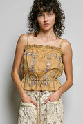 POL Button Down Floral Embroidered Cropped Cami with Lace Detail-0