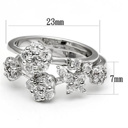 3W026 - Rhodium Brass Ring with AAA Grade CZ  in Clear-1