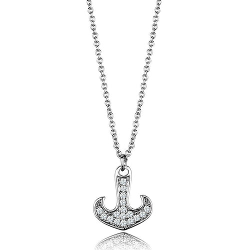 3W1035 - Rhodium Brass Chain Pendant with AAA Grade CZ  in Clear-0