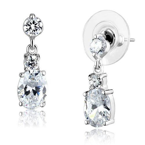 3W1290 - Rhodium Brass Earrings with AAA Grade CZ  in Clear-0