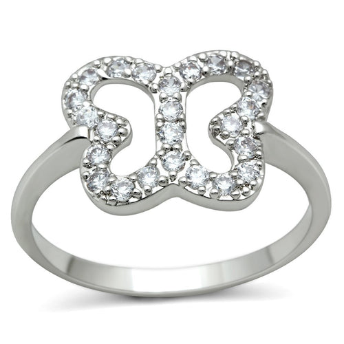 3W139 - Rhodium Brass Ring with AAA Grade CZ  in Clear-0