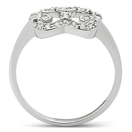 3W139 - Rhodium Brass Ring with AAA Grade CZ  in Clear-2