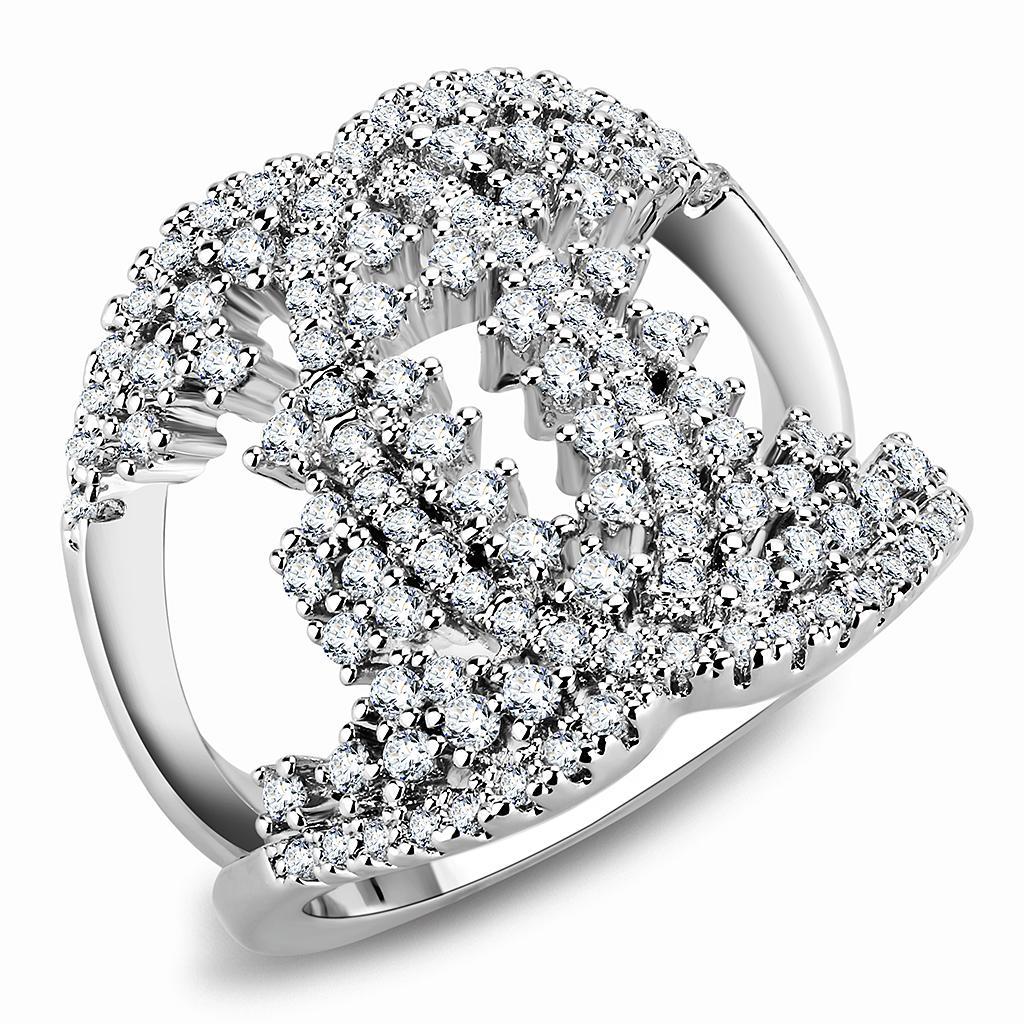 3W1448 - Rhodium Brass Ring with AAA Grade CZ  in Clear-0