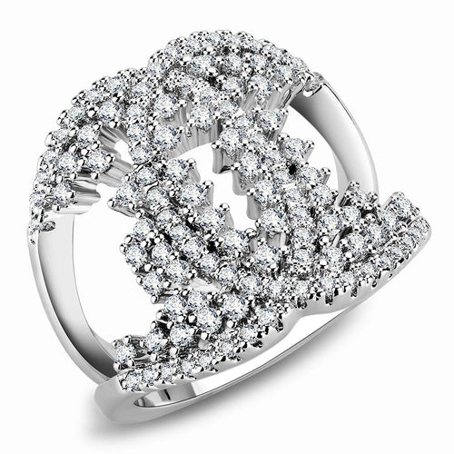 3W1448 - Rhodium Brass Ring with AAA Grade CZ  in Clear-0