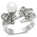 3W223 - Rhodium Brass Ring with Synthetic Pearl in White-0