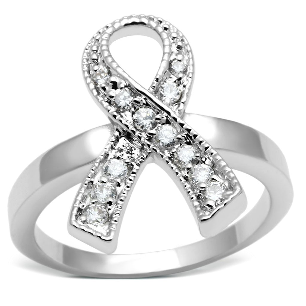 3W263 - Rhodium Brass Ring with AAA Grade CZ  in Clear-0