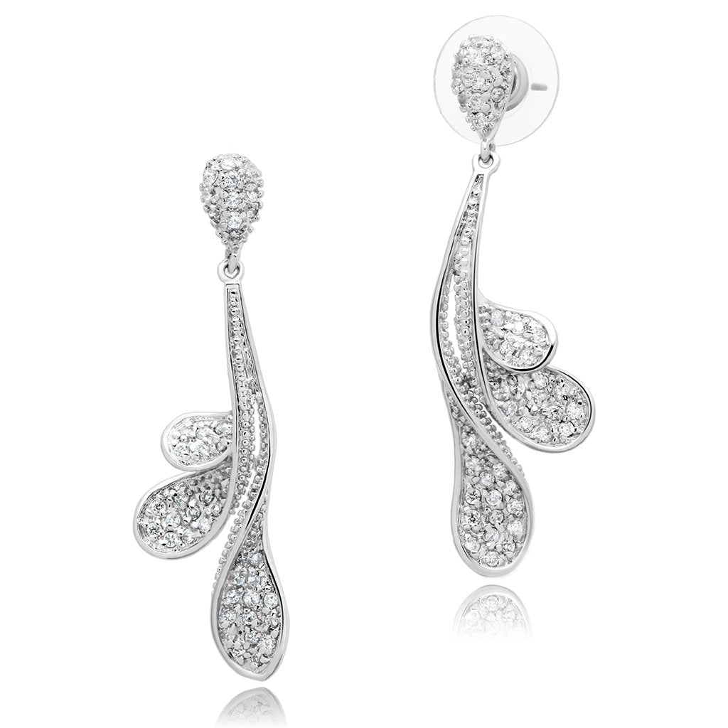 3W299 - Rhodium Brass Earrings with AAA Grade CZ  in Clear-0