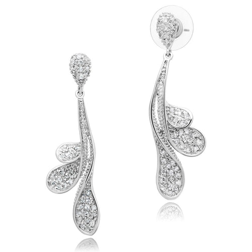 3W299 - Rhodium Brass Earrings with AAA Grade CZ  in Clear-0