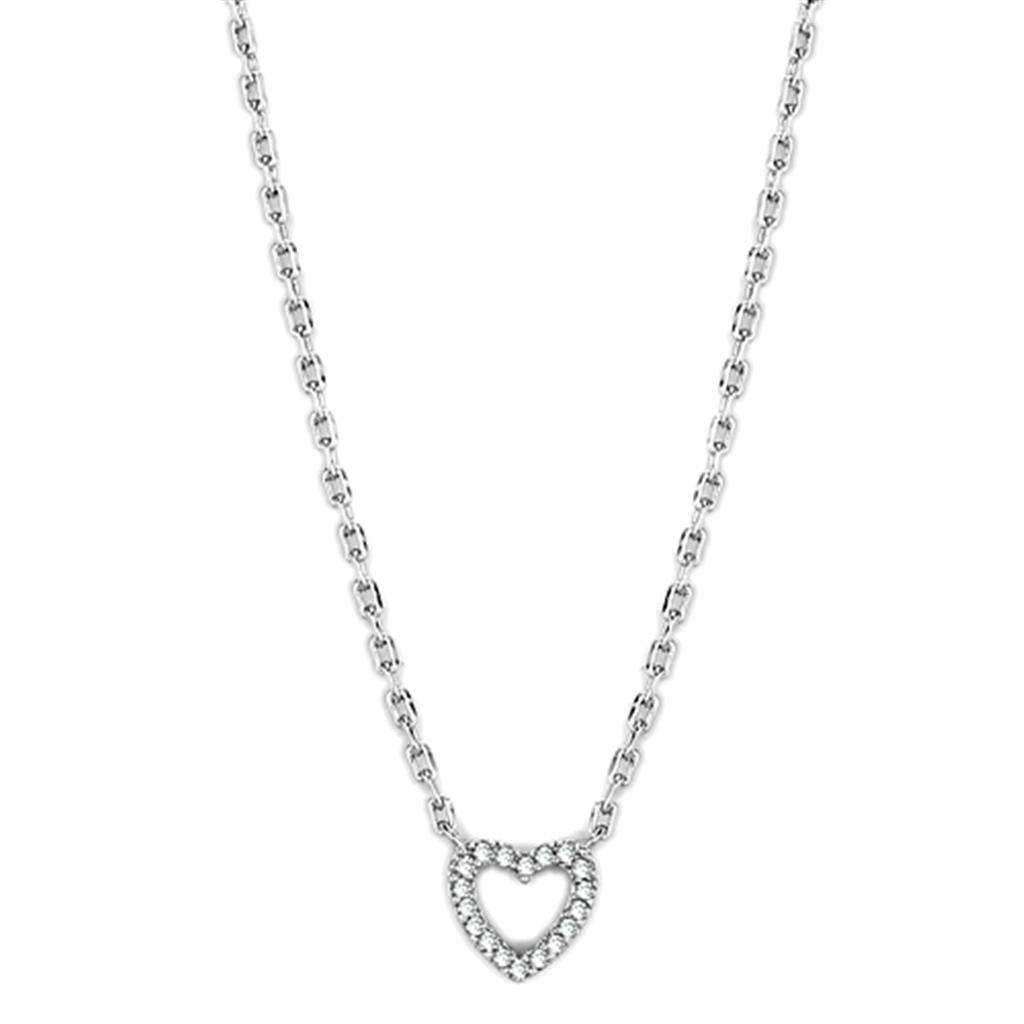 3W413 - Rhodium Brass Necklace with AAA Grade CZ  in Clear-0