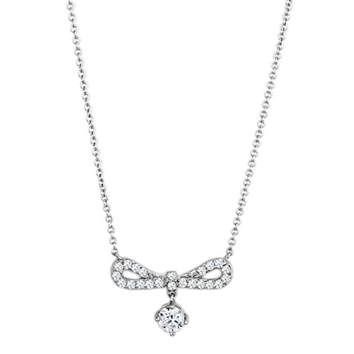 3W452 - Rhodium Brass Necklace with AAA Grade CZ  in Clear-0