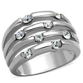 3W581 - Rhodium Brass Ring with Top Grade Crystal  in Clear-0