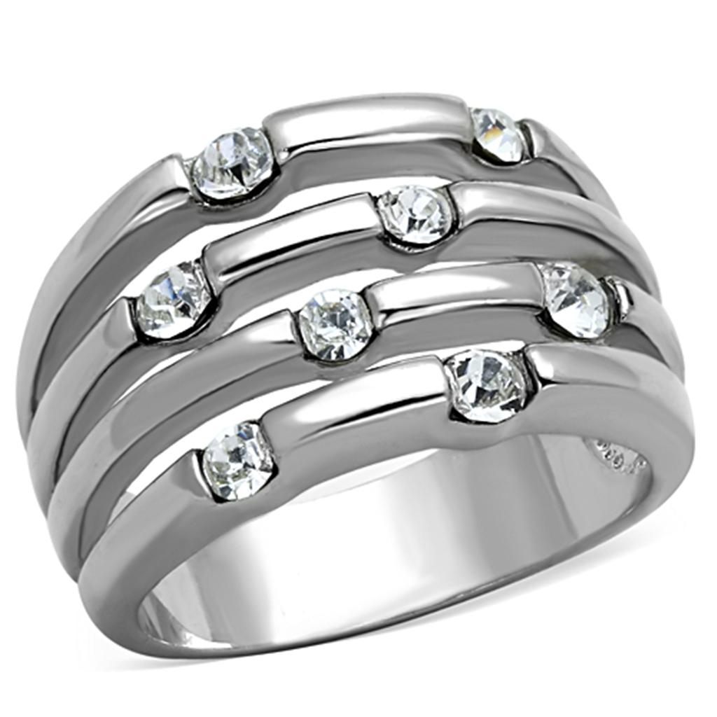 3W581 - Rhodium Brass Ring with Top Grade Crystal  in Clear-0