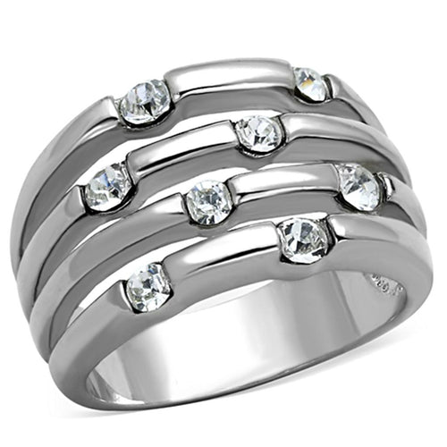 3W581 - Rhodium Brass Ring with Top Grade Crystal  in Clear-0