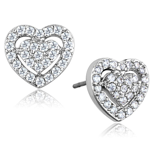 3W636 - Rhodium Brass Earrings with AAA Grade CZ  in Clear-0