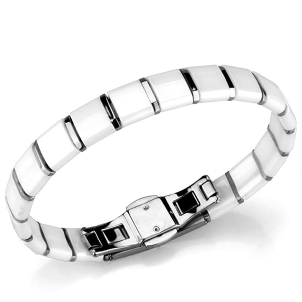 3W985 - High polished (no plating) Stainless Steel Bracelet with Ceramic  in White-0