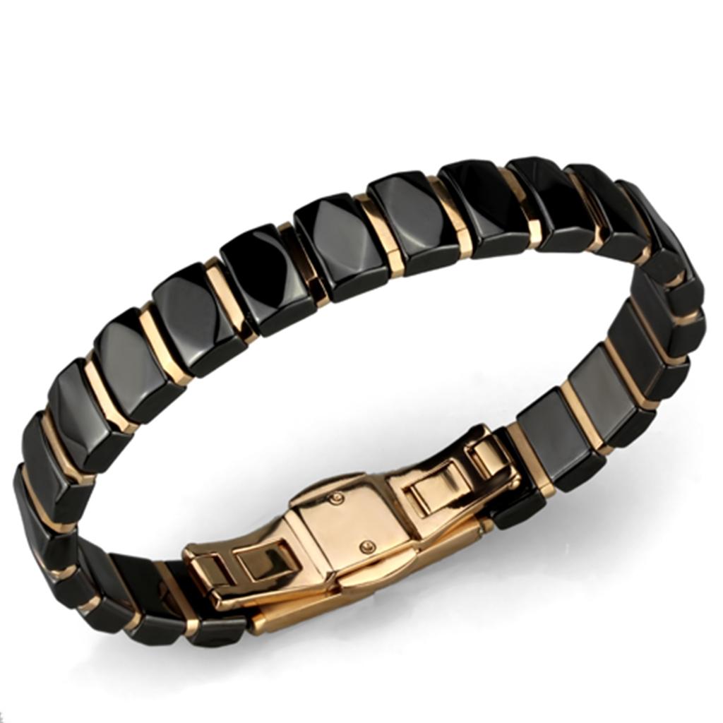 3W992 - IP Rose Gold(Ion Plating) Stainless Steel Bracelet with Ceramic  in Jet-0