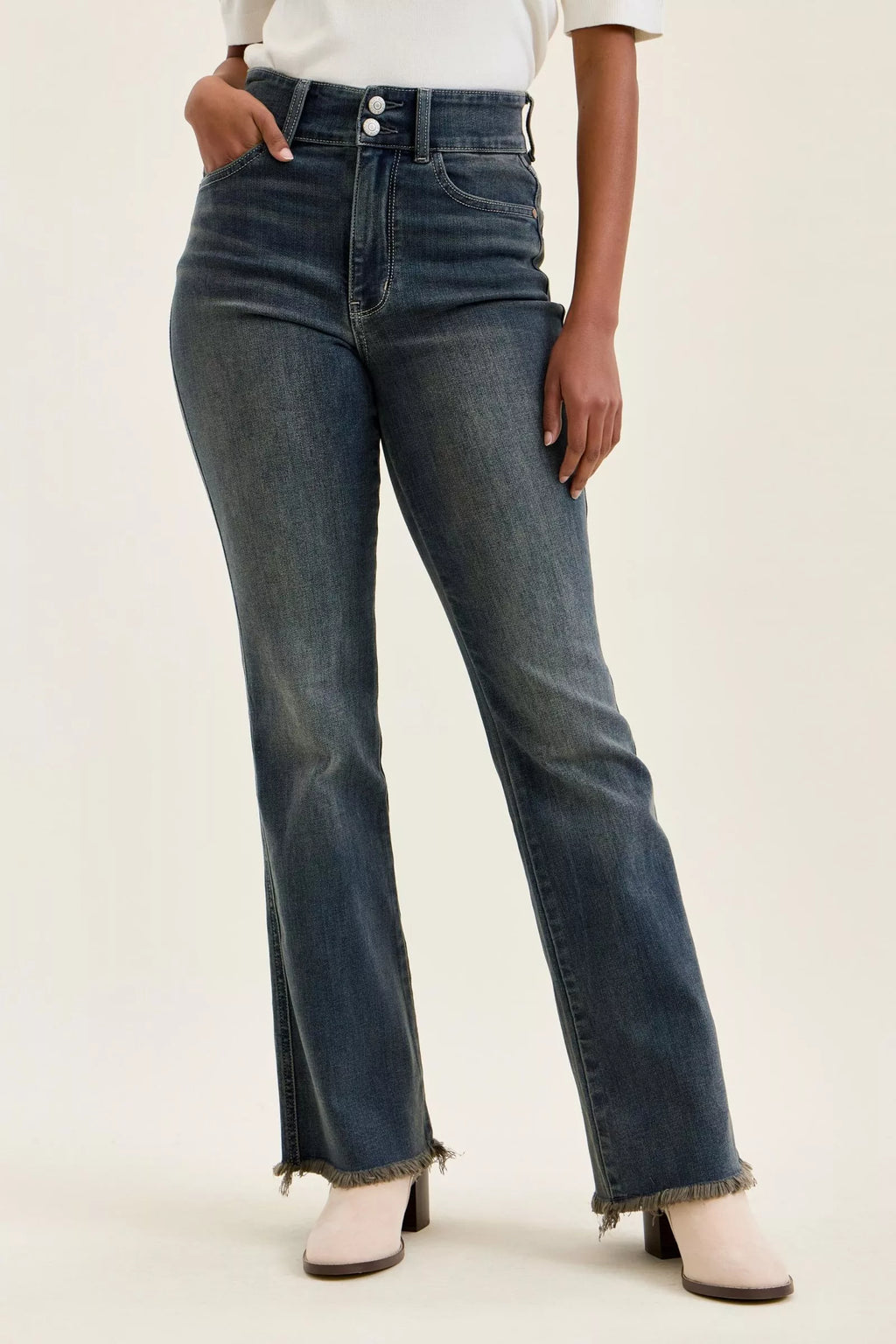 Judy Blue High Waist Double Button Frayed Hem Jeans-0