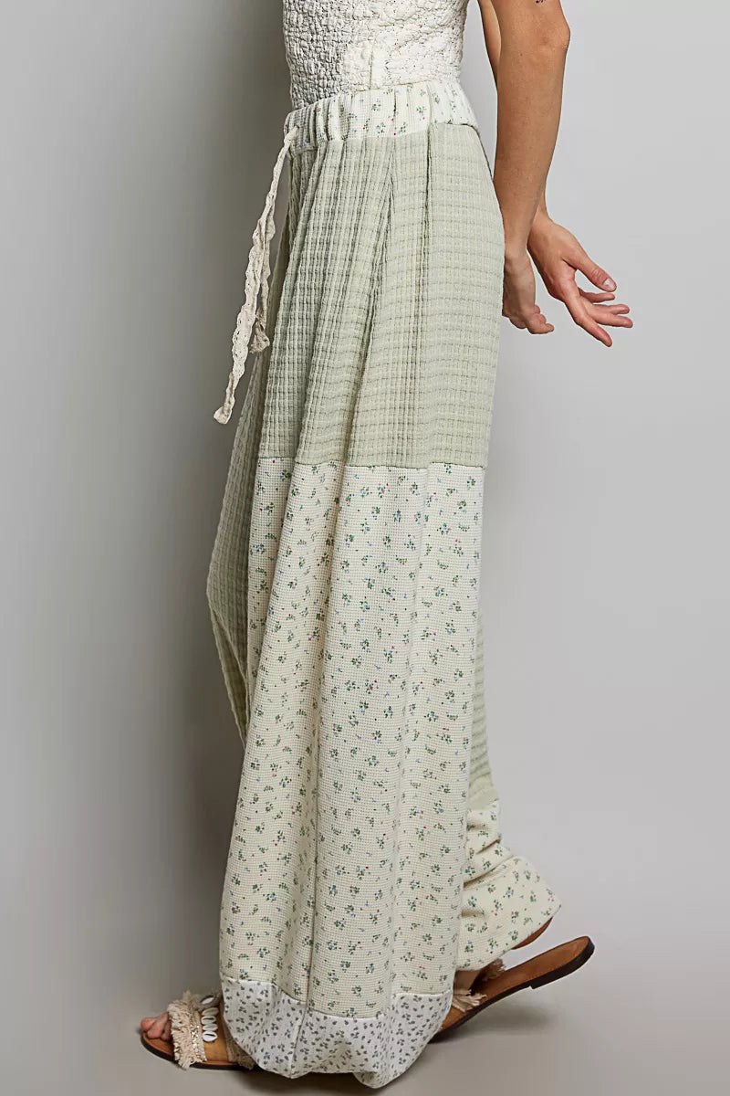 POL Patchwork Mixed Knit Wide Leg Pants-1