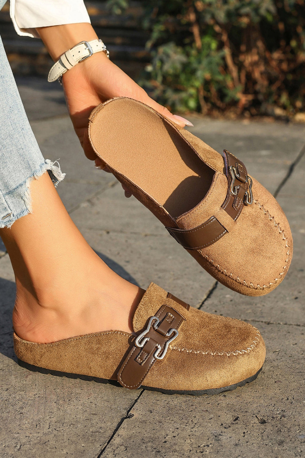 Ayleen Leather Strap Mule Slippers-2