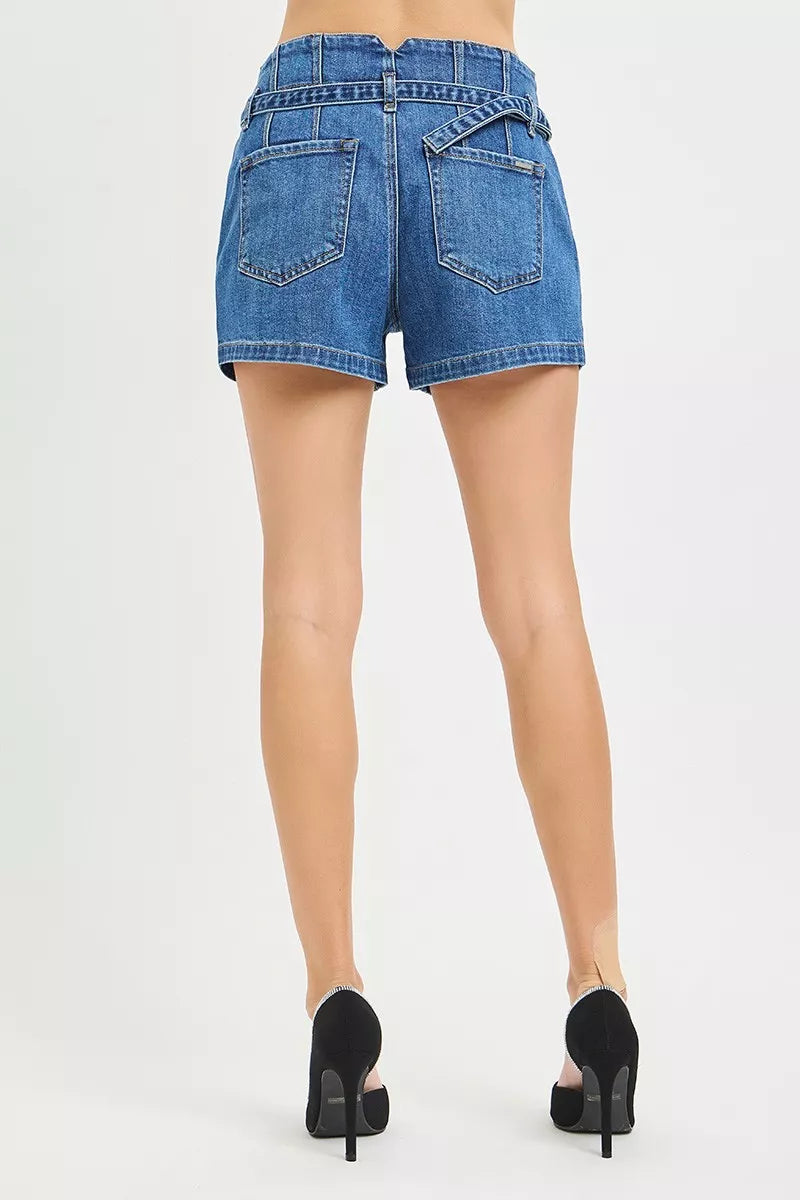 RISEN Double Button Slouchy Denim Shorts with Belt-3