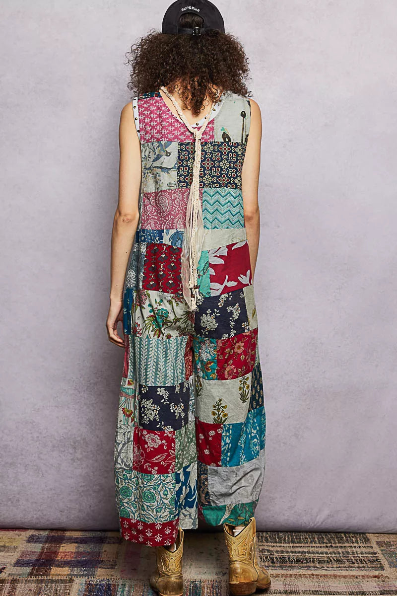 POL Sleeveless Patchwork Wide Leg Jumpsuit-3