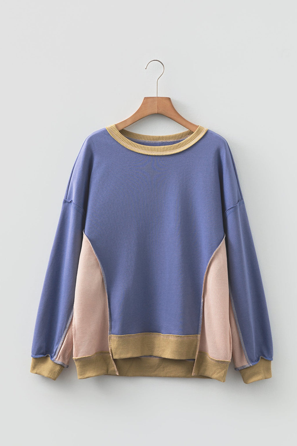 Alaina Waffle Patchwork Oversize Sweatshirt-3