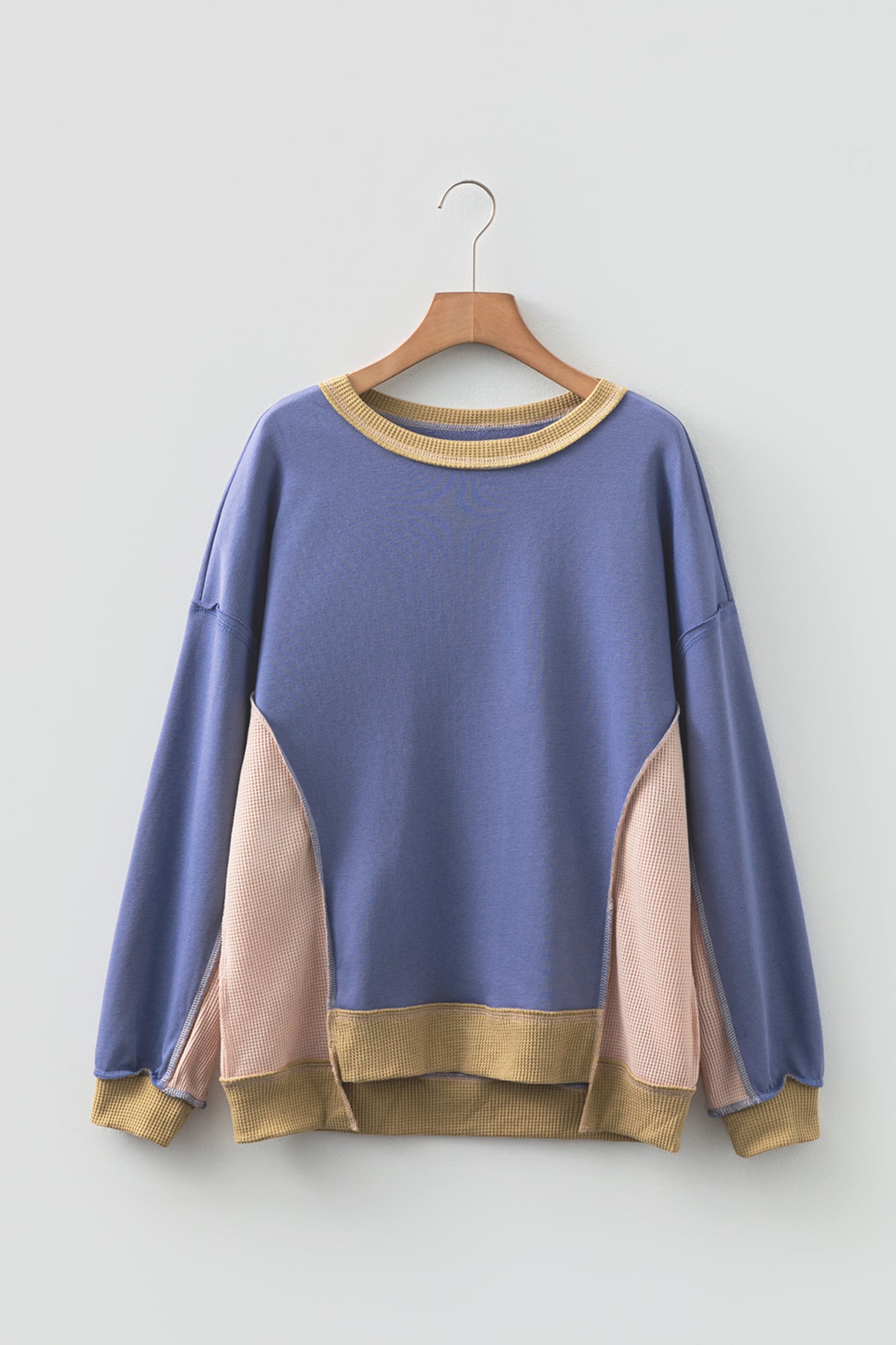 Alaina Waffle Patchwork Oversize Sweatshirt-3