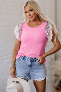 Lisa Ruffle Flutter Sleeve Ribbed Blouse-0