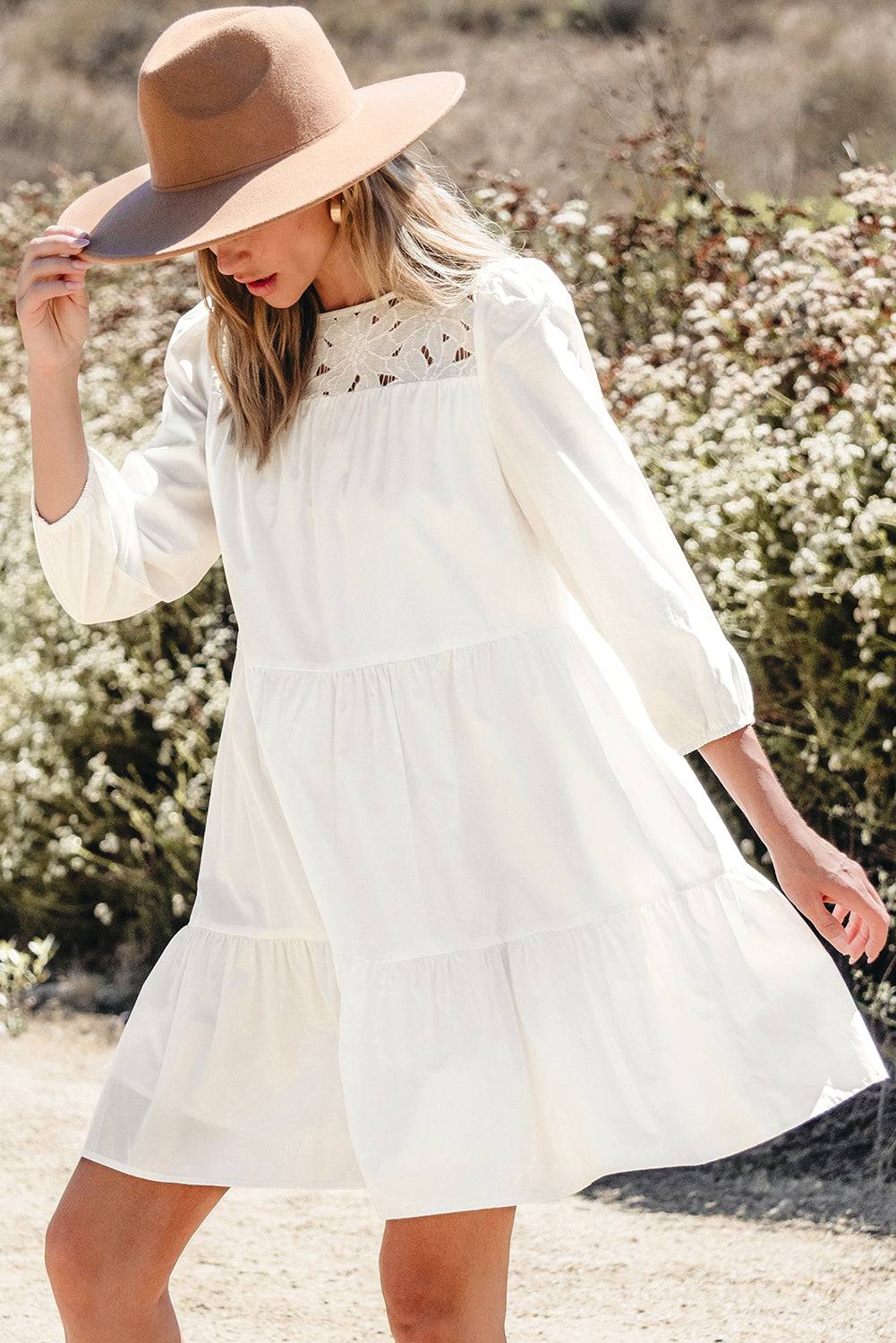 Whitley Floral Lace Patchwork Tiered Mini Dress-2