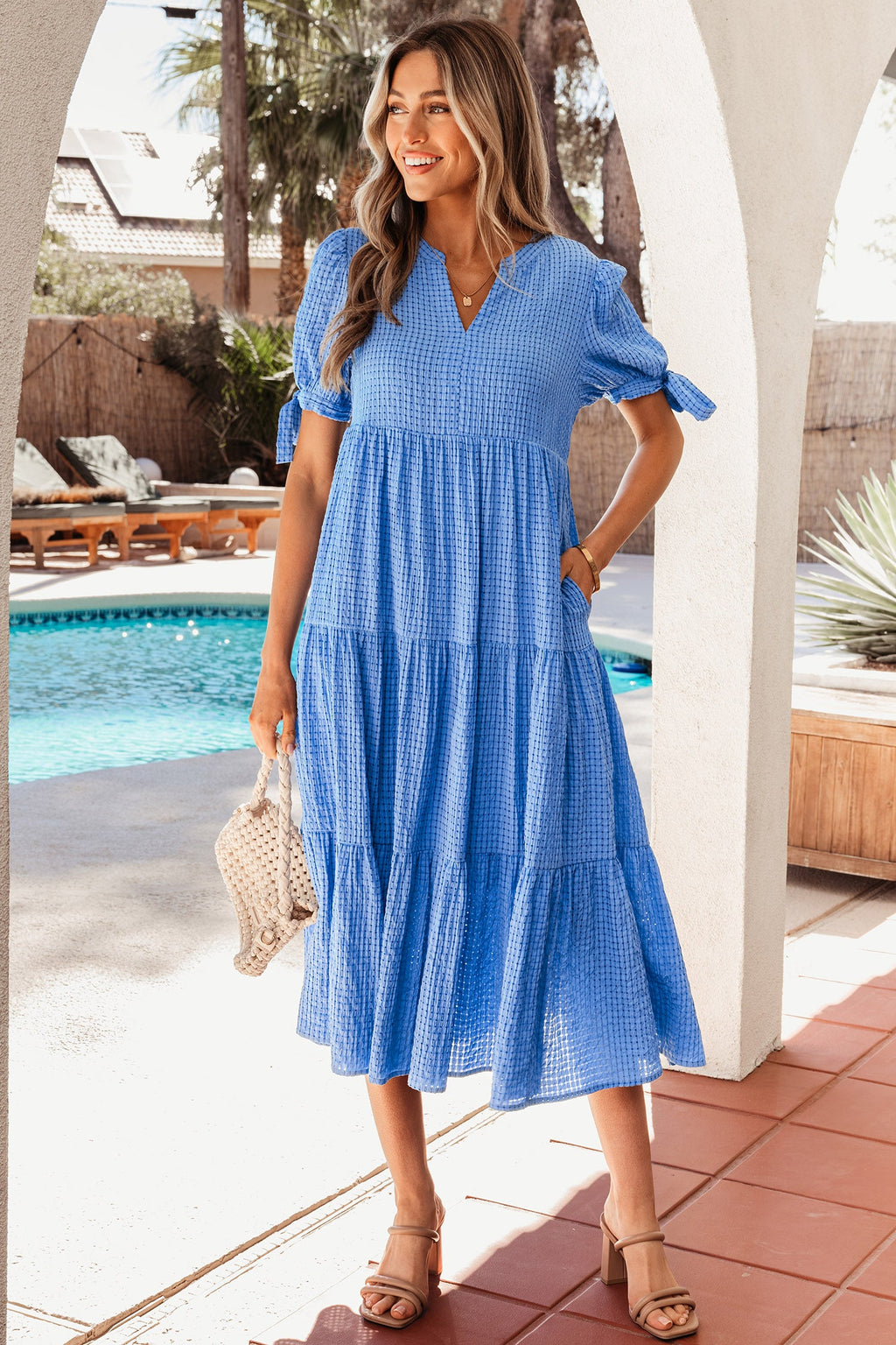 Madelynn Sleeve Tiered Midi Dress-3